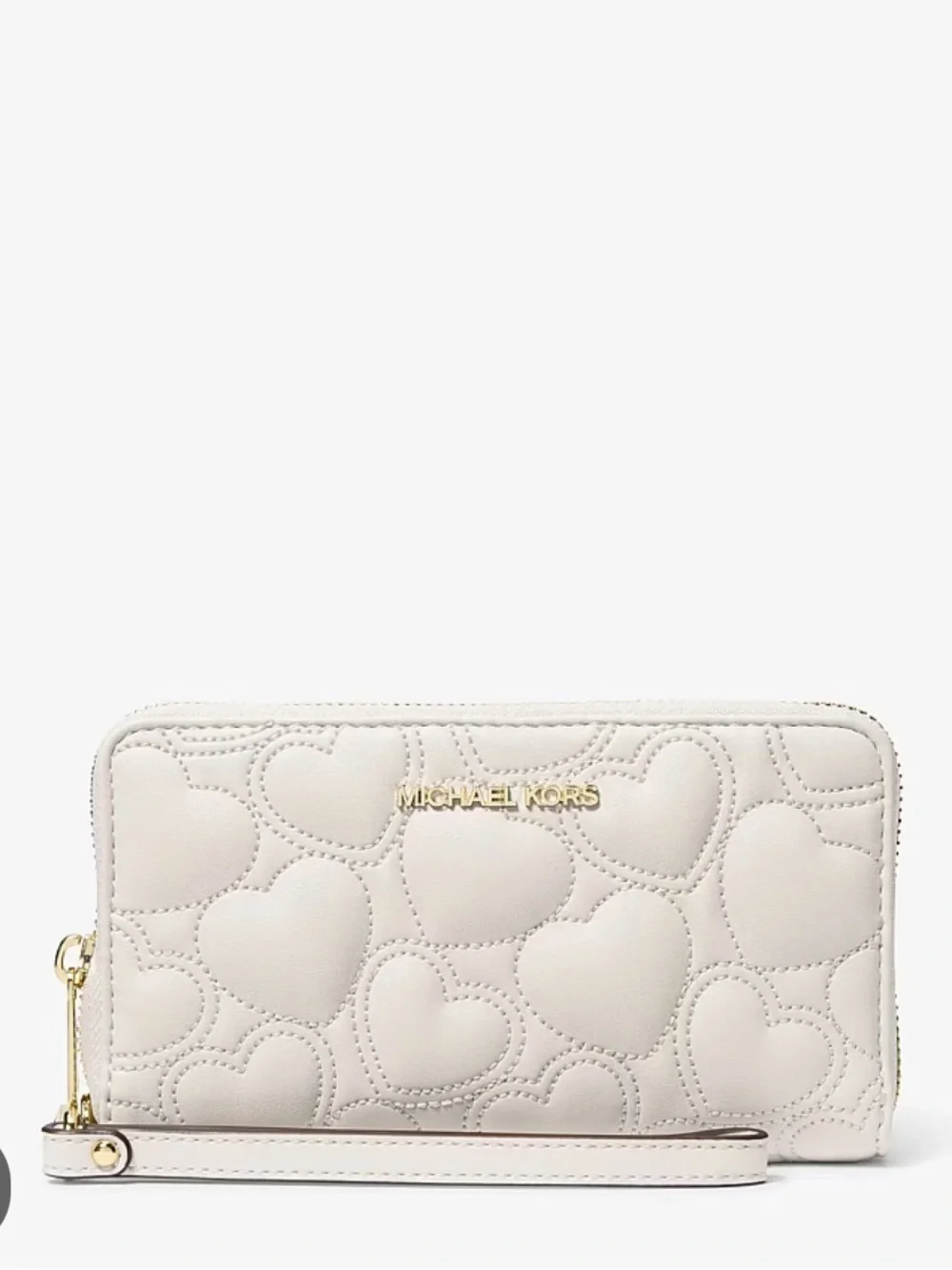 Michael Kors Cream Quilted Heart Zip-Around Wristlet